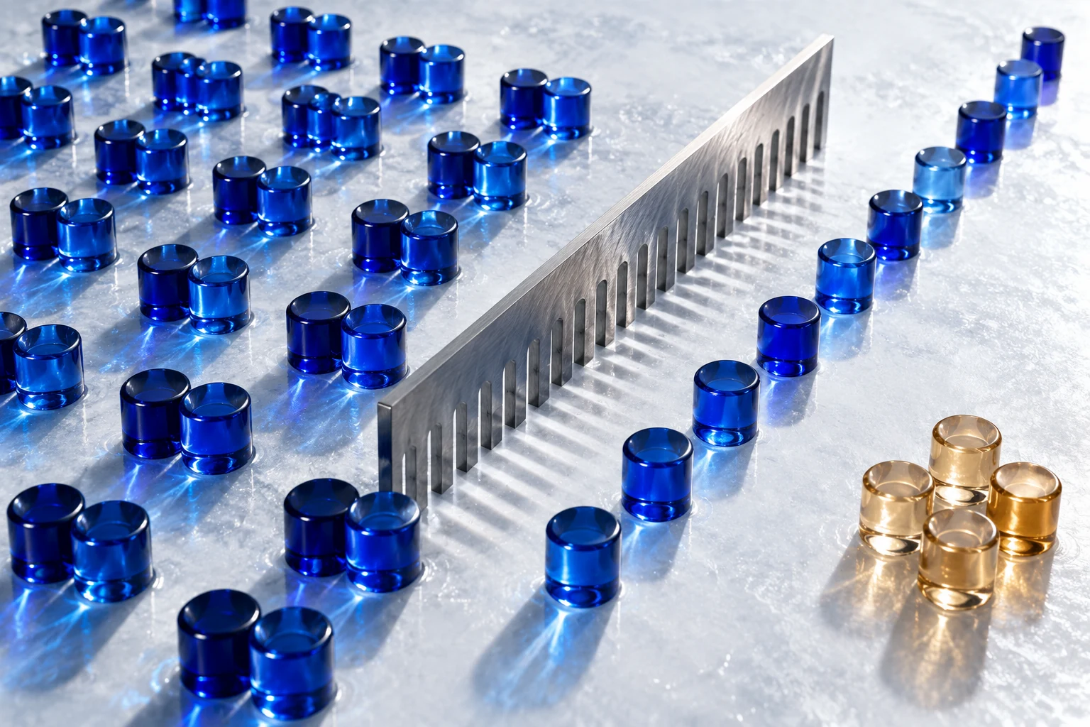 Des paires de pièces bleues sont triées en éléments uniques, avec des cas ambigus séparés.